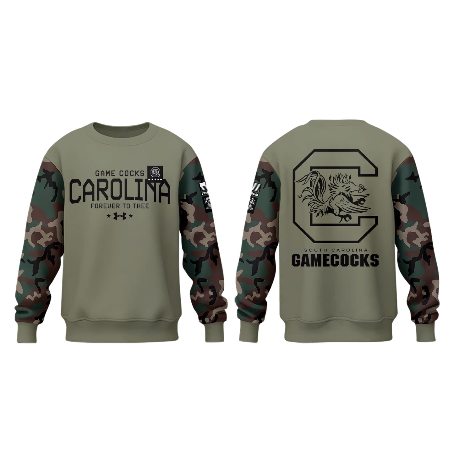 Limited Edition Men’s SC Gamecocks FB Thyme Freedom Fleece Crew Sweatshirt-PU112824035