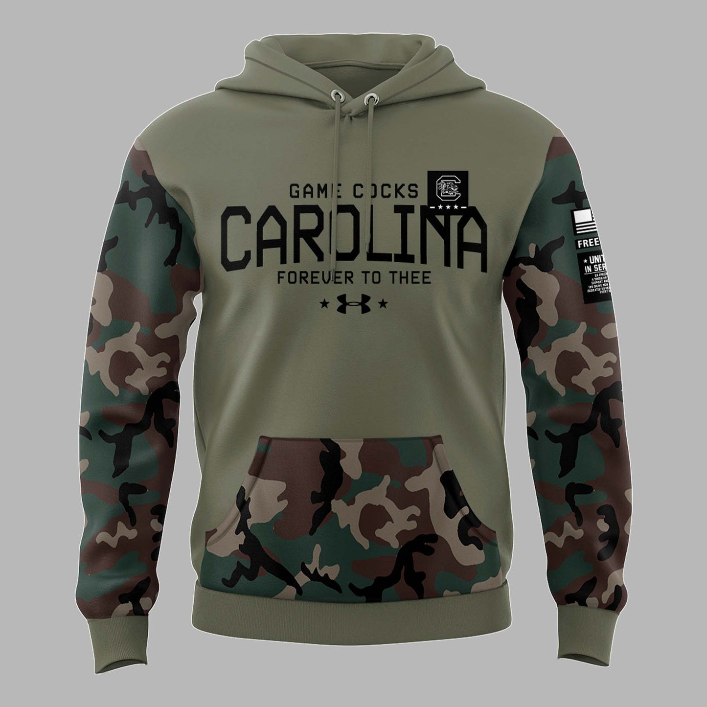 Limited Edition Men’s SC Gamecocks FB Thyme Freedom Fleece Crew Military Hoodie-PU112824501