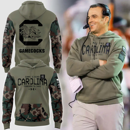 Limited Edition Men’s SC Gamecocks FB Thyme Freedom Fleece Crew Military Hoodie-PU112824501