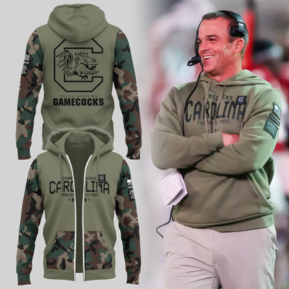 Limited Edition Men’s SC Gamecocks FB Thyme Freedom Fleece Crew Military Zip Hoodie-PU113024121