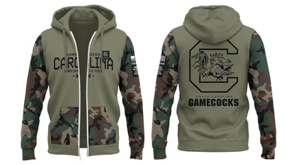 Limited Edition Men’s SC Gamecocks FB Thyme Freedom Fleece Crew Military Zip Hoodie-PU113024121