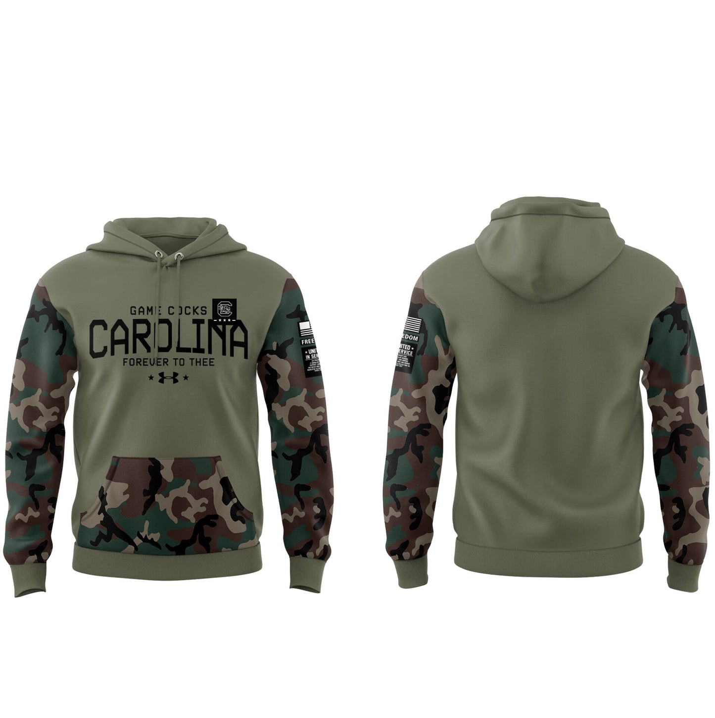 Limited Edition Men’s SC Gamecocks FB Thyme Freedom Fleece Crew Military Hoodie-PU113024123