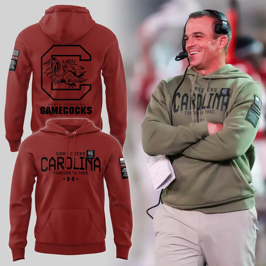 Limited Edition Men’s SC Gamecocks FB Thyme Freedom Fleece Crew Military Red Hoodie-PU113024132