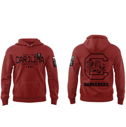 Limited Edition Men’s SC Gamecocks FB Thyme Freedom Fleece Crew Military Red Hoodie-PU113024132