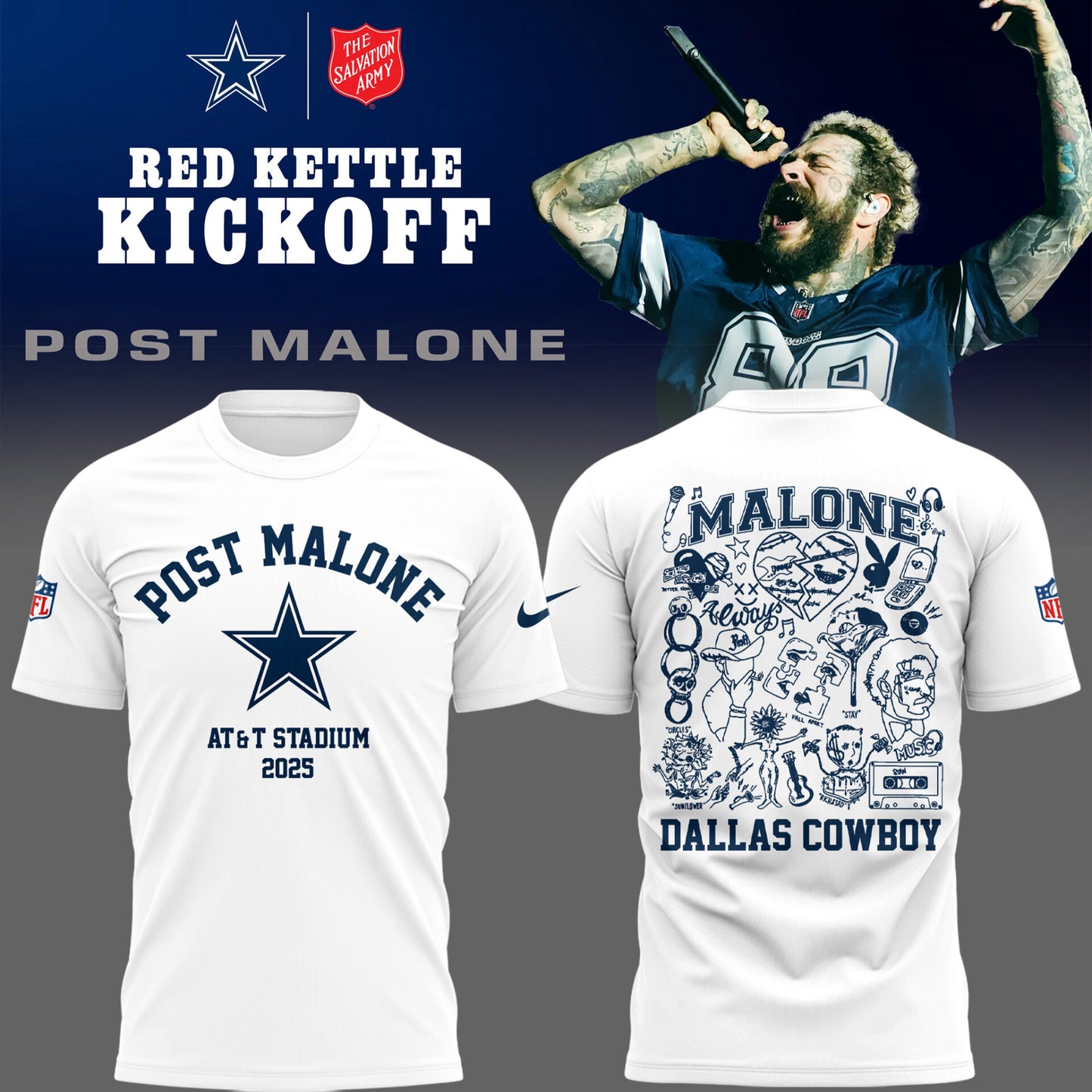 Limited Edition COW Football P.Malone Red Kettle Kickoff 25 navy TShirt-PU25112705