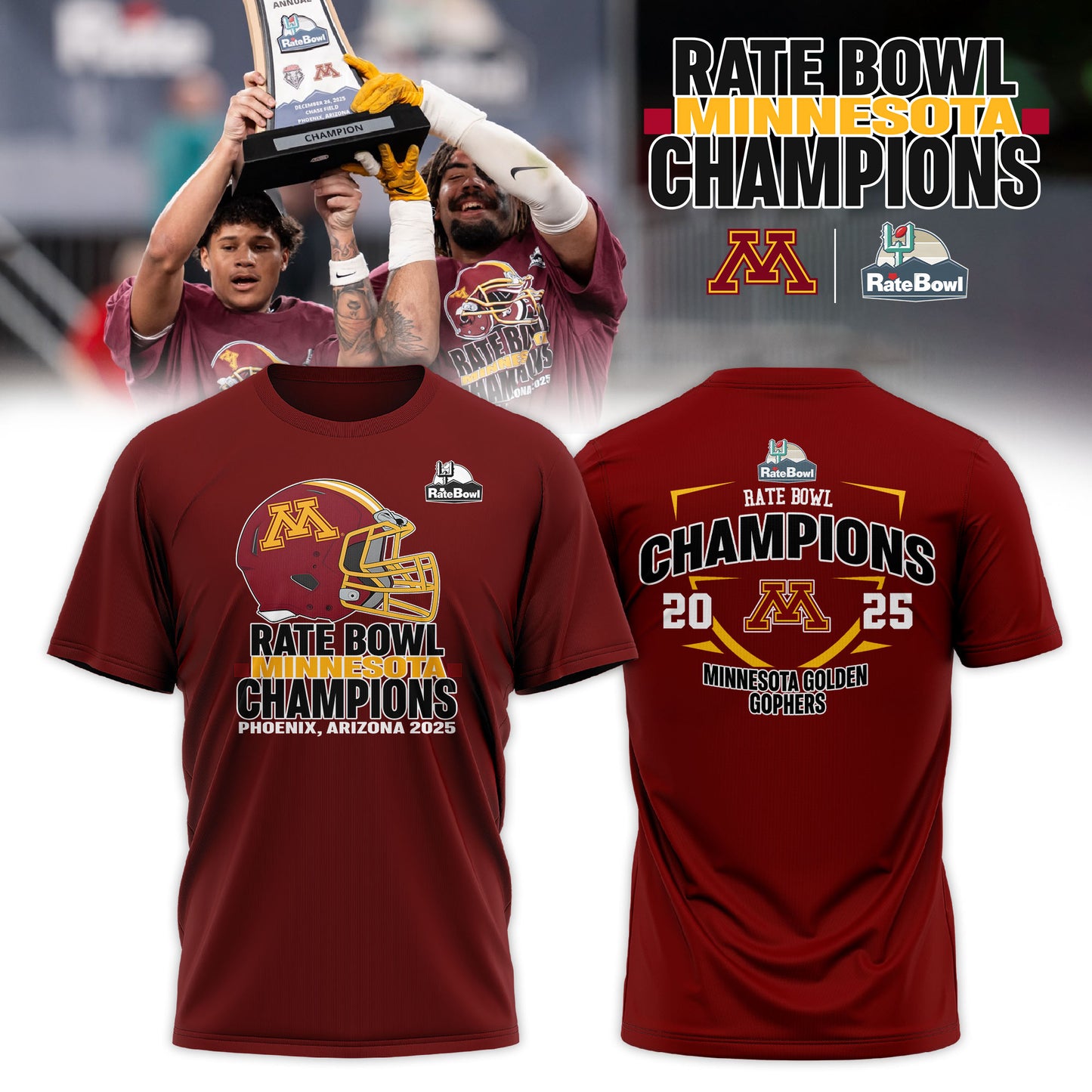 Minnesota Golden Gophers 2025 Rate Bowl Champions TShirt