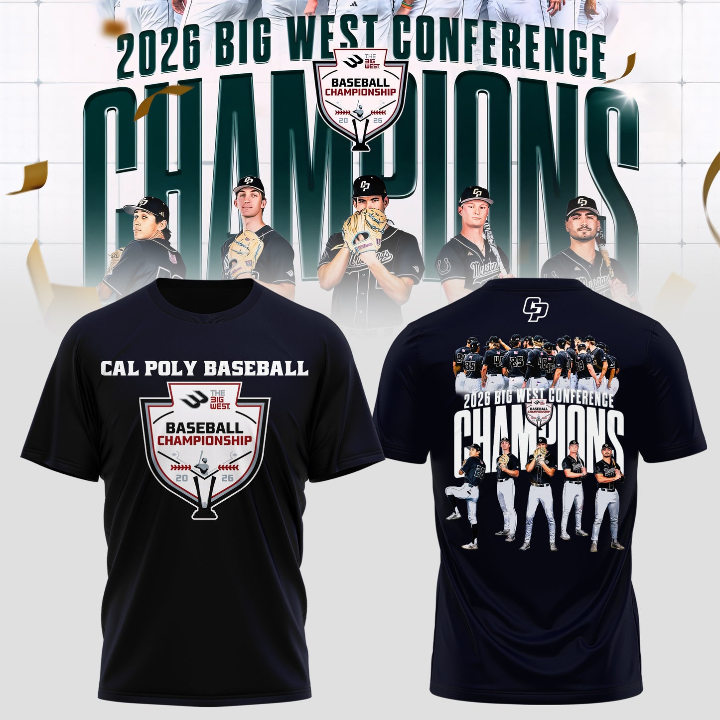 _ Big West Conference 2026 Champions – Cal Poly Mustangs Baseball Tee