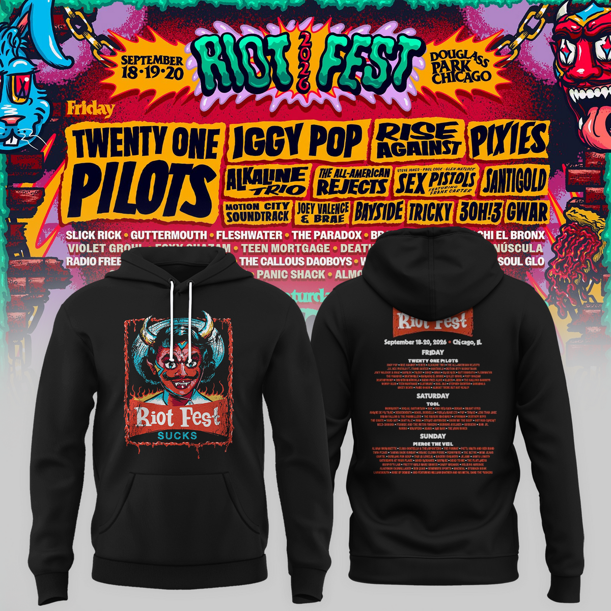 Riot Fest Collection Merch Chicago IL, September 18 20 2026 Two Sided Unisex Hoodie