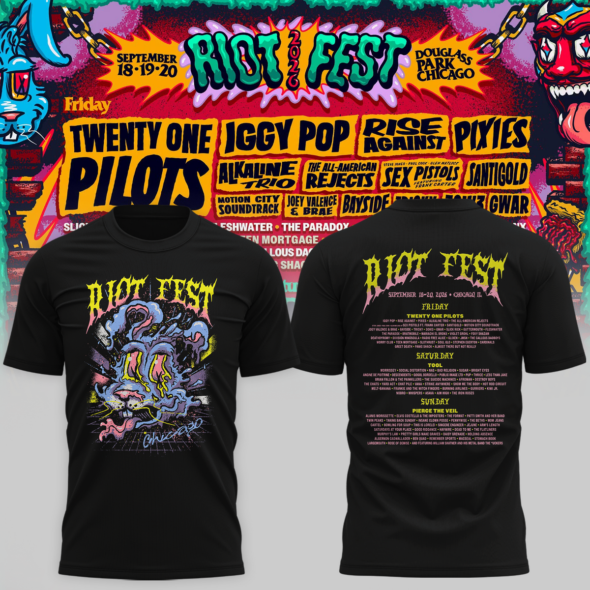 Riot Fest Collection Merch Chicago IL, September 18 20 2026 Two Sided Unisex T Shirt