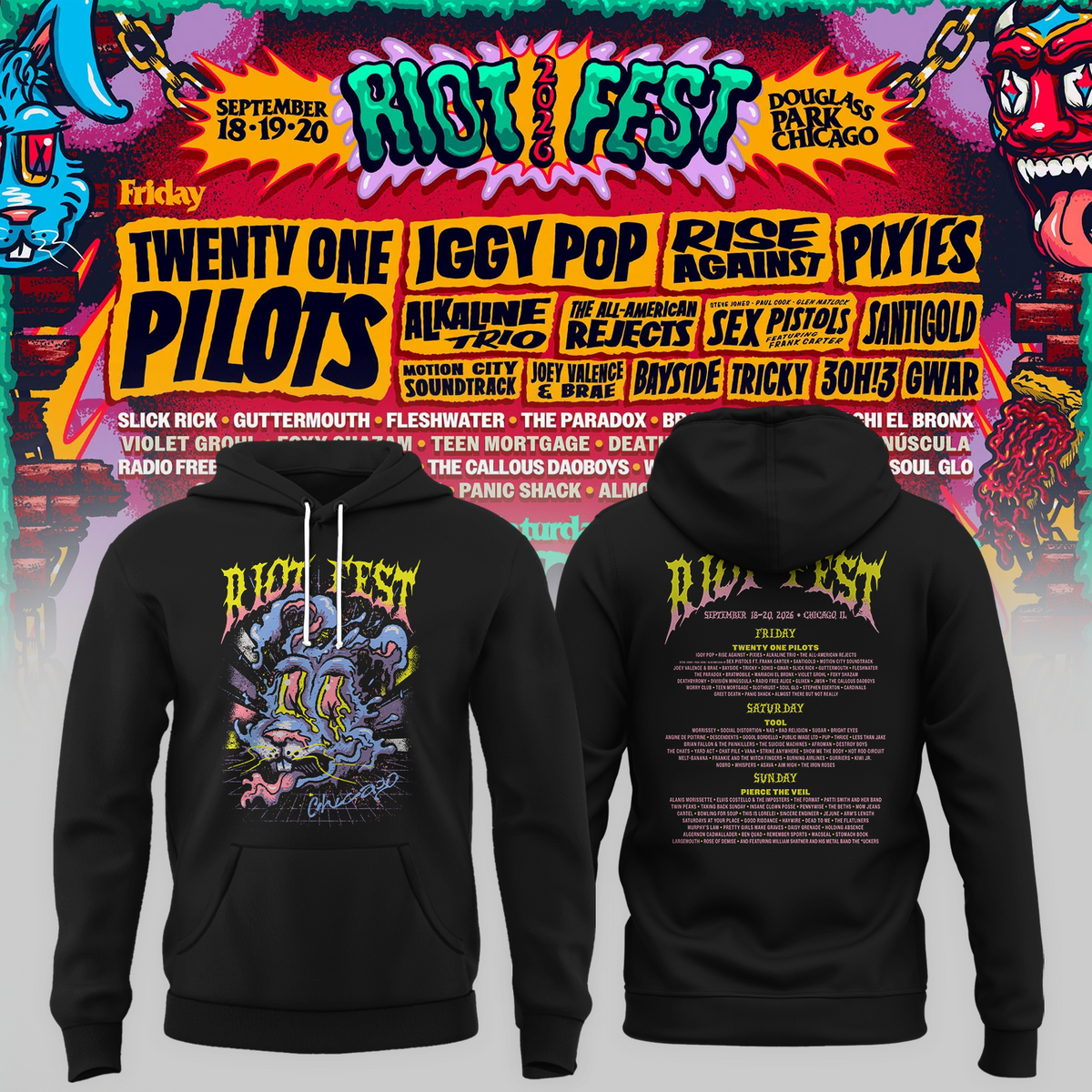 Riot Fest Collection Merch Chicago IL, September 18 20 2026 Two Sided Unisex Hoodie