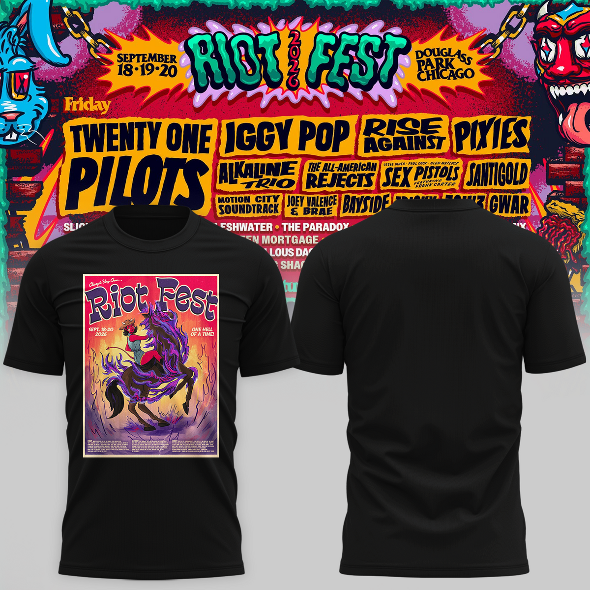 Riot Fest Collection Merch Chicago IL, September 18 20 2026 Two Sided Unisex T Shirt
