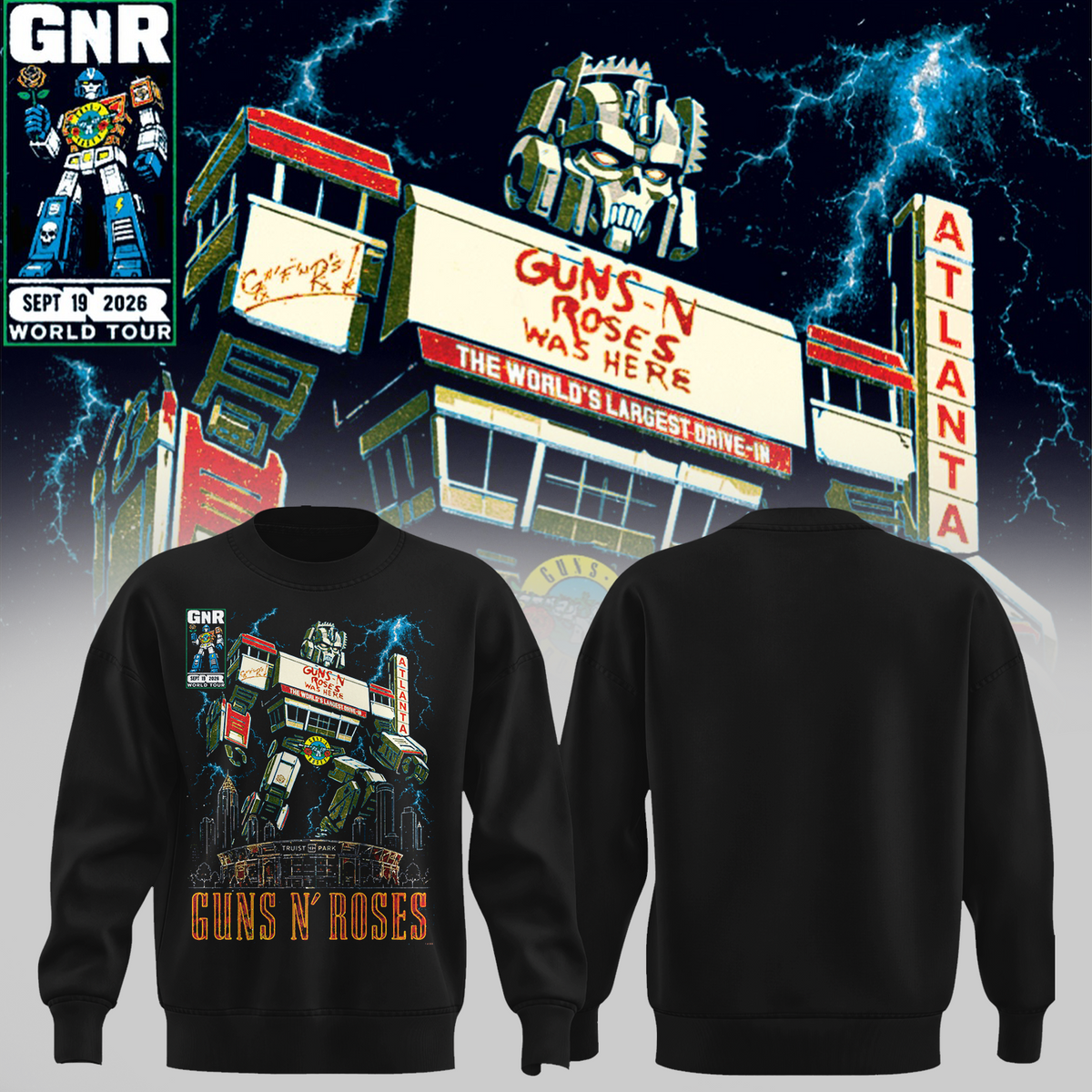 GNR Truist Park Atlanta Shirt Sept 19 Drive In Robot Graphic Sweater