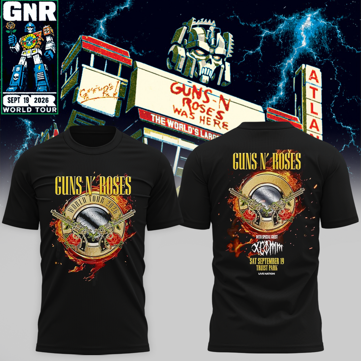 GNR Truist Park Atlanta Shirt Sept 19 Drive In Robot Graphic Tshirt