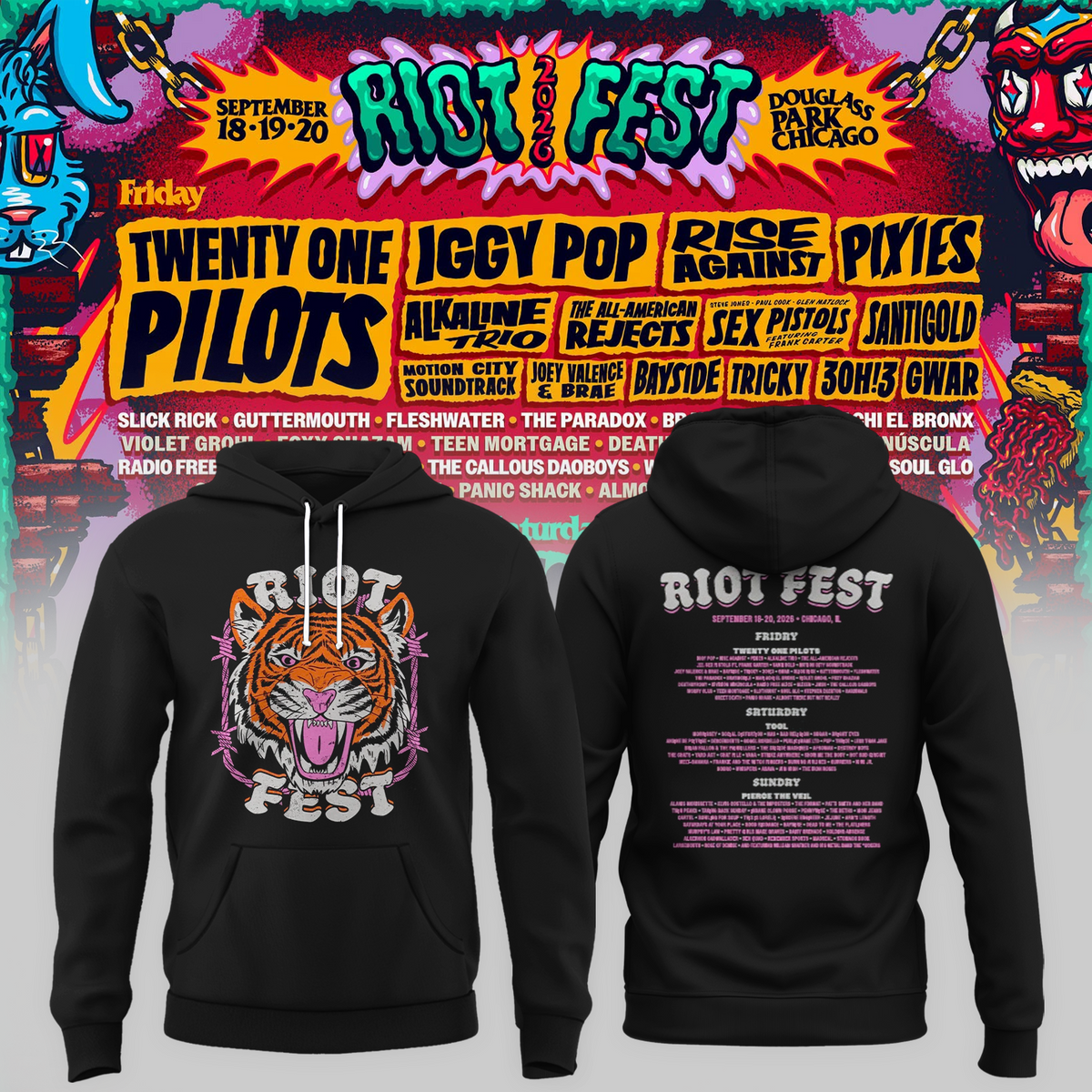 Riot Fest Collection Merch Chicago IL, September 18 20 2026 Two Sided Unisex Hoodie