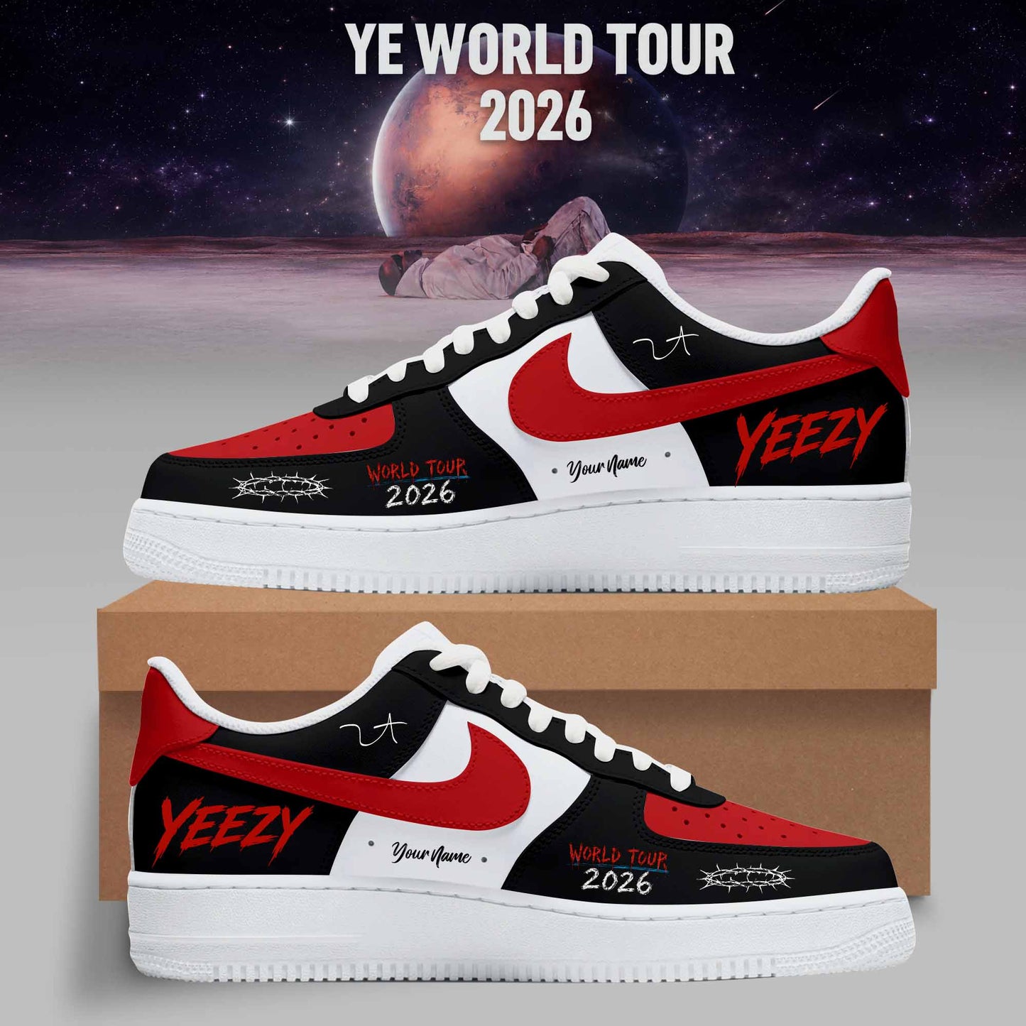 World Tour 2026 Personalized 3D Custom Sneakers – Black & Red Edition