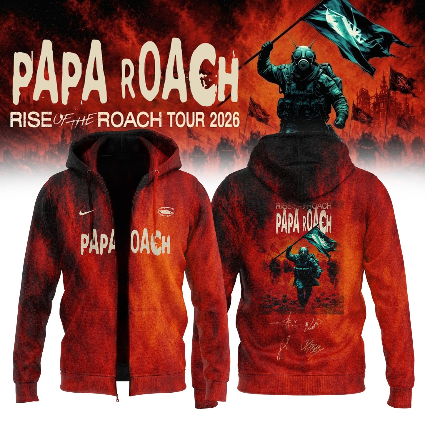 ,.Papa Roach “Rise of the Roach Tour” 2026 Signed – Zip Hoodie