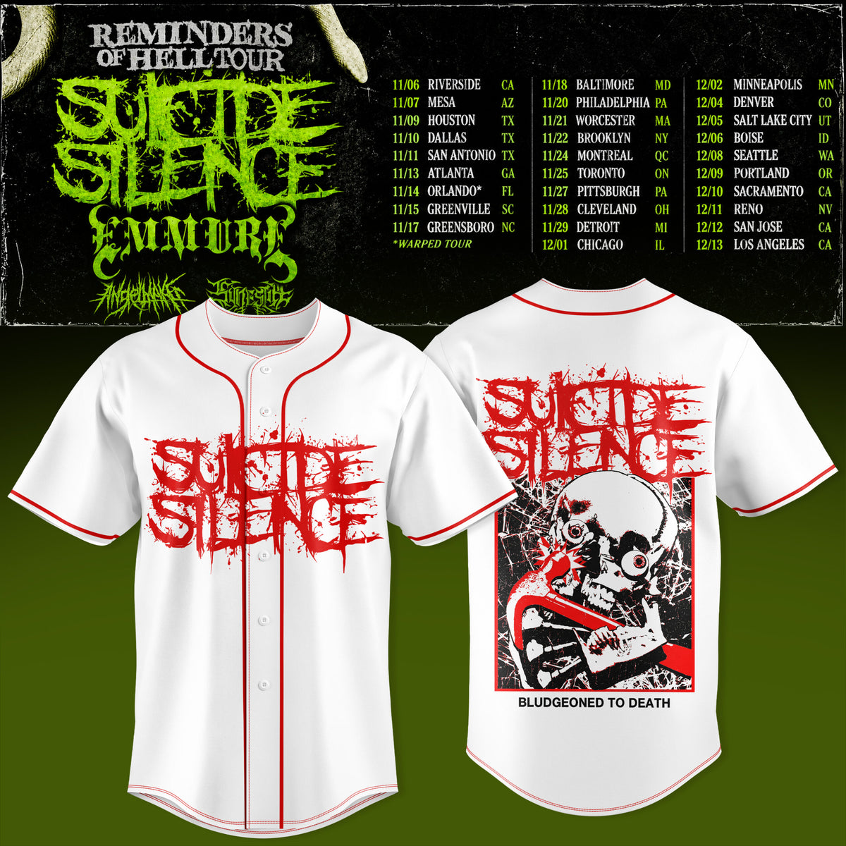 Suicide Silence Reminders Of Hell Tour Baseball Jersey
