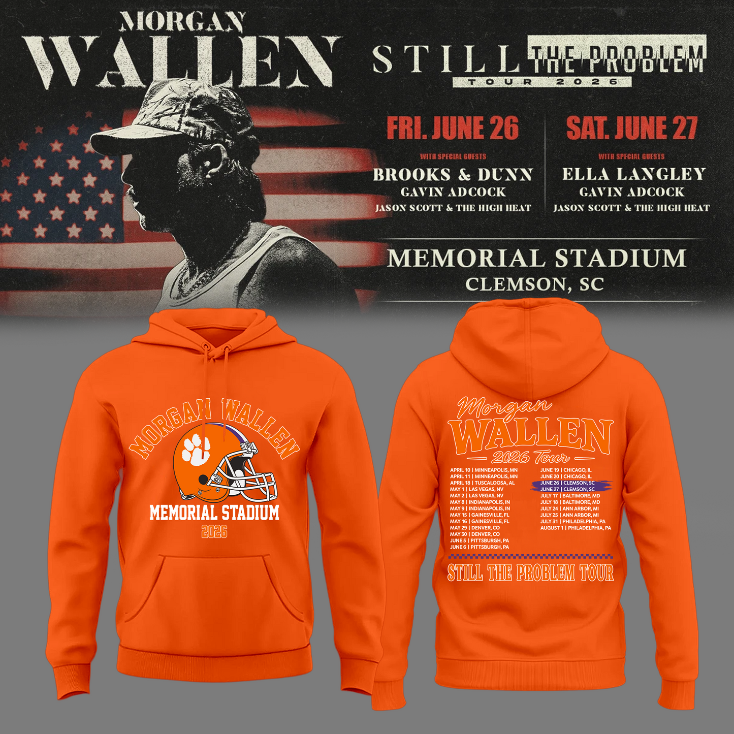 Morgan Wallen: The Clemson Takeover Hoodie Limited Tour Drop
