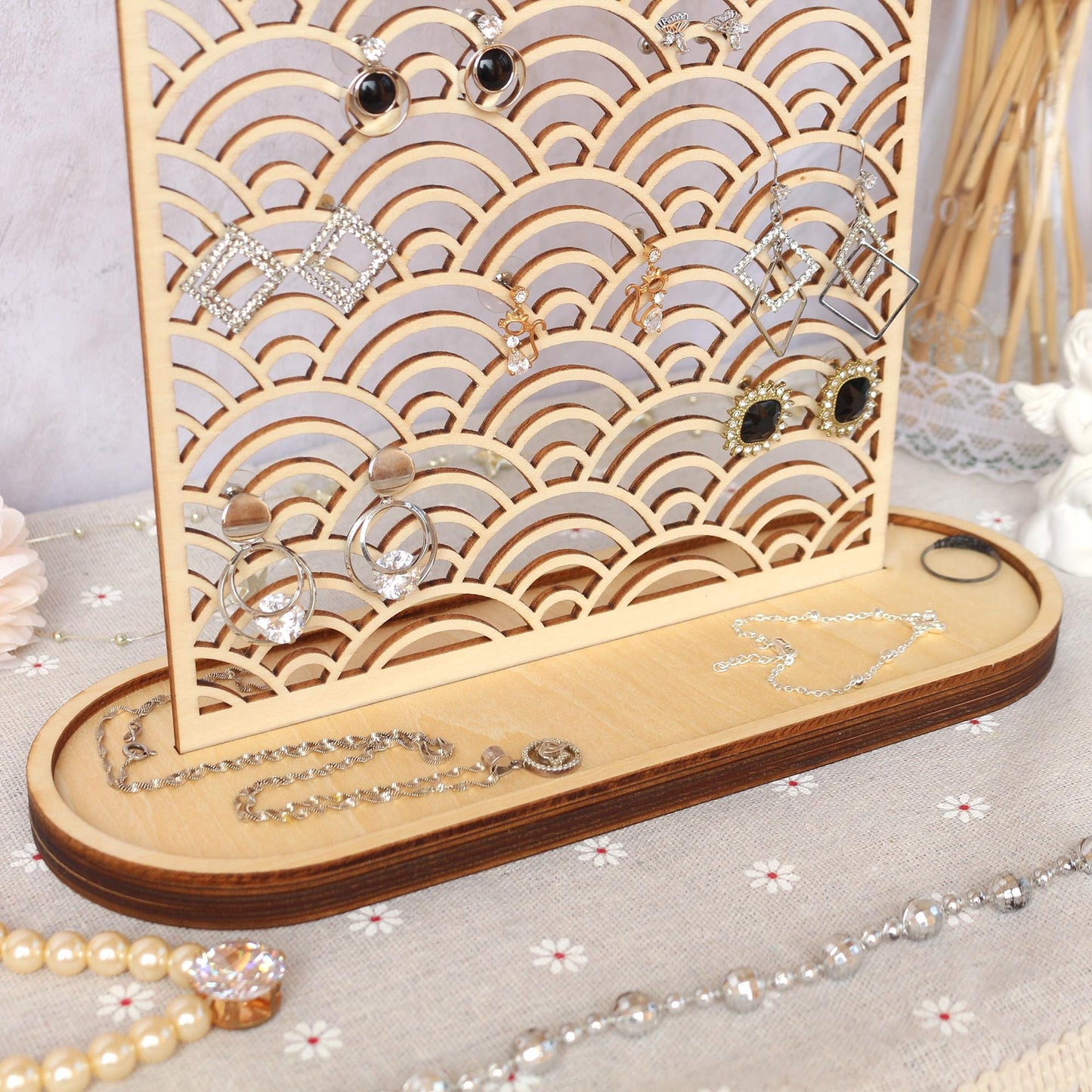 Wood Jewelry Organizer Personalized Earring Stand Jewelry Organization Jewelry Holder Birthday Gifts for Her Mothers Day Gifts