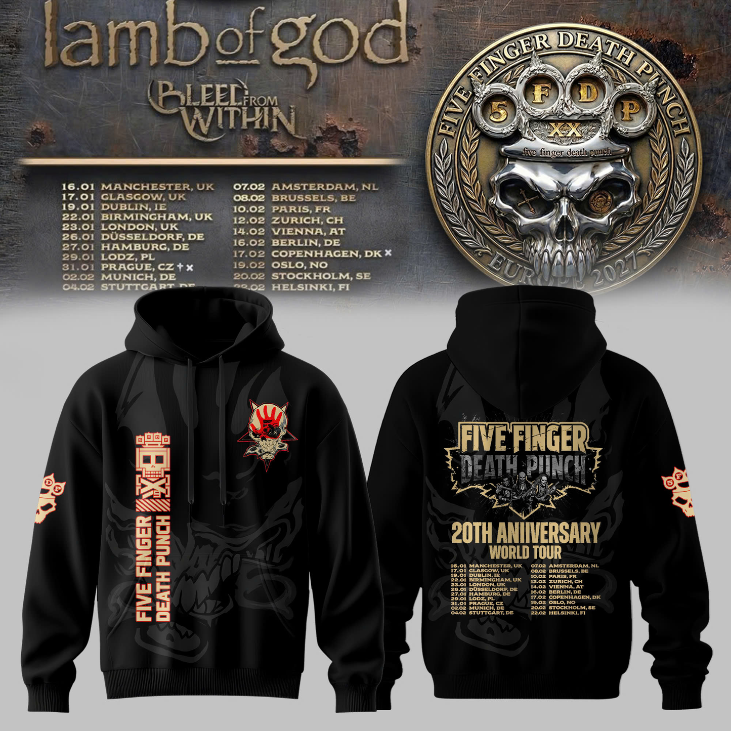 .5FDP 20th Anniversary Skull Tour Hoodie