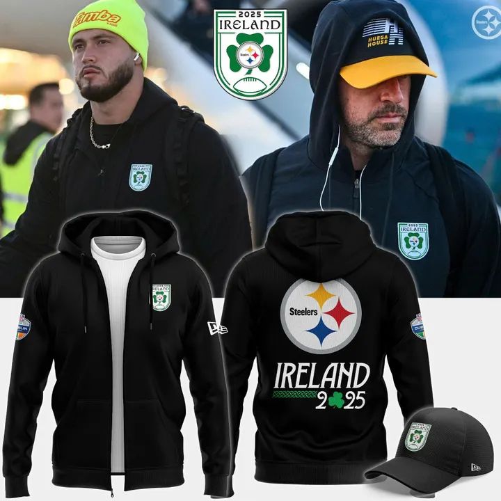 Pittsburgh Steelers 2025 Ireland game Zip Hoodie - Black