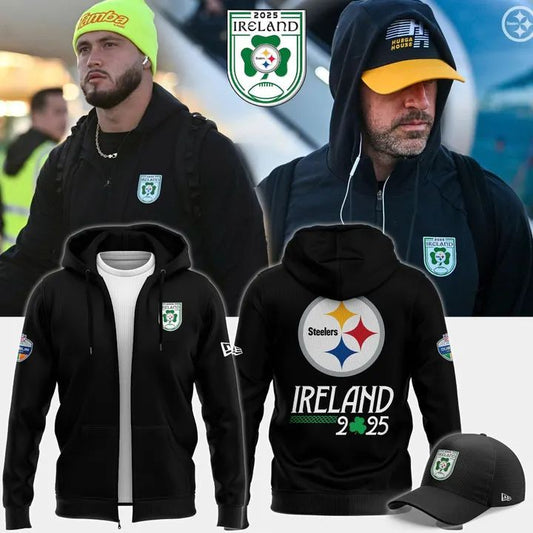 Pittsburgh Steelers 2025 Ireland game Zip Hoodie - Black