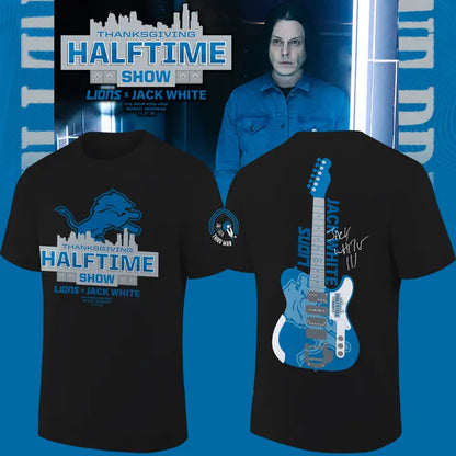 Detroit Lions x Jack White Thanksgiving Halftime Show Black Tee - Signature
