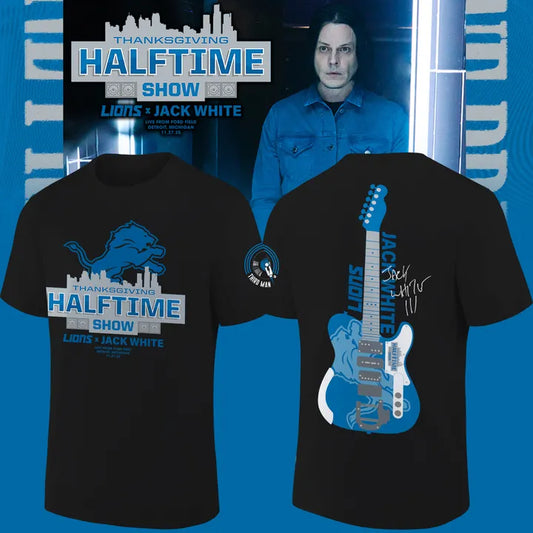 Detroit Lions x Jack White Thanksgiving Halftime Show Black Tee - Signature