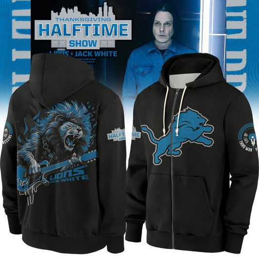 Detroit Lions x Jack White Thanksgiving Halftime Show Vintage Black ZipHoodie