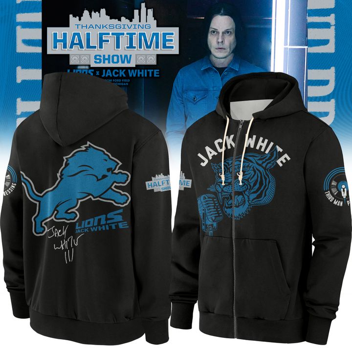 1. Detroit Lions x Jack White Thanksgiving Halftime Show Vintage Black ZipHoodie