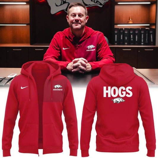 2025 Coach Ryan Silverfield Arkansas Razorbacks Zip Hoodie