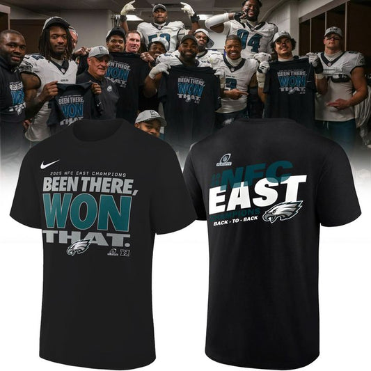 Limited edition Philadelphia Eagles 2025 NFC East Division Champions Locker Room Trophy Collection T-Shirt for fans!