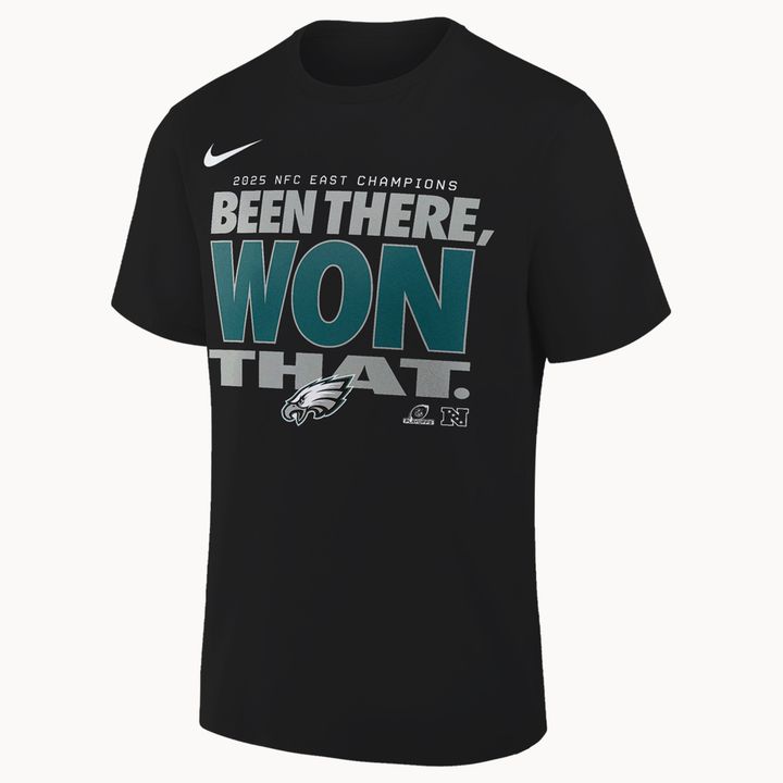 Limited edition Philadelphia Eagles 2025 NFC East Division Champions Locker Room Trophy Collection T-Shirt for fans.
