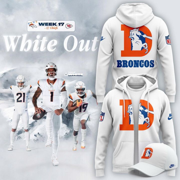 Denver Broncos White Out 2025 Limited Edition Zip Hoodie