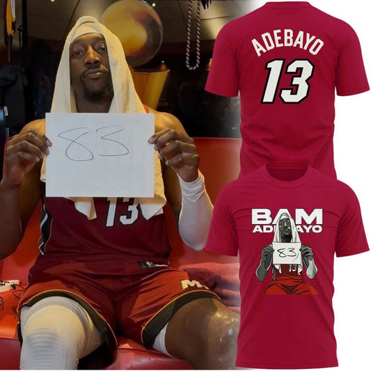 Commemorates the historic moment when Bam Adebayo scored 83 points in a single game T-Shirt.