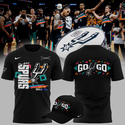 02.San Antonio Spurs " Go Spurs Go " 2026 Playoffs T-Shirt - Black