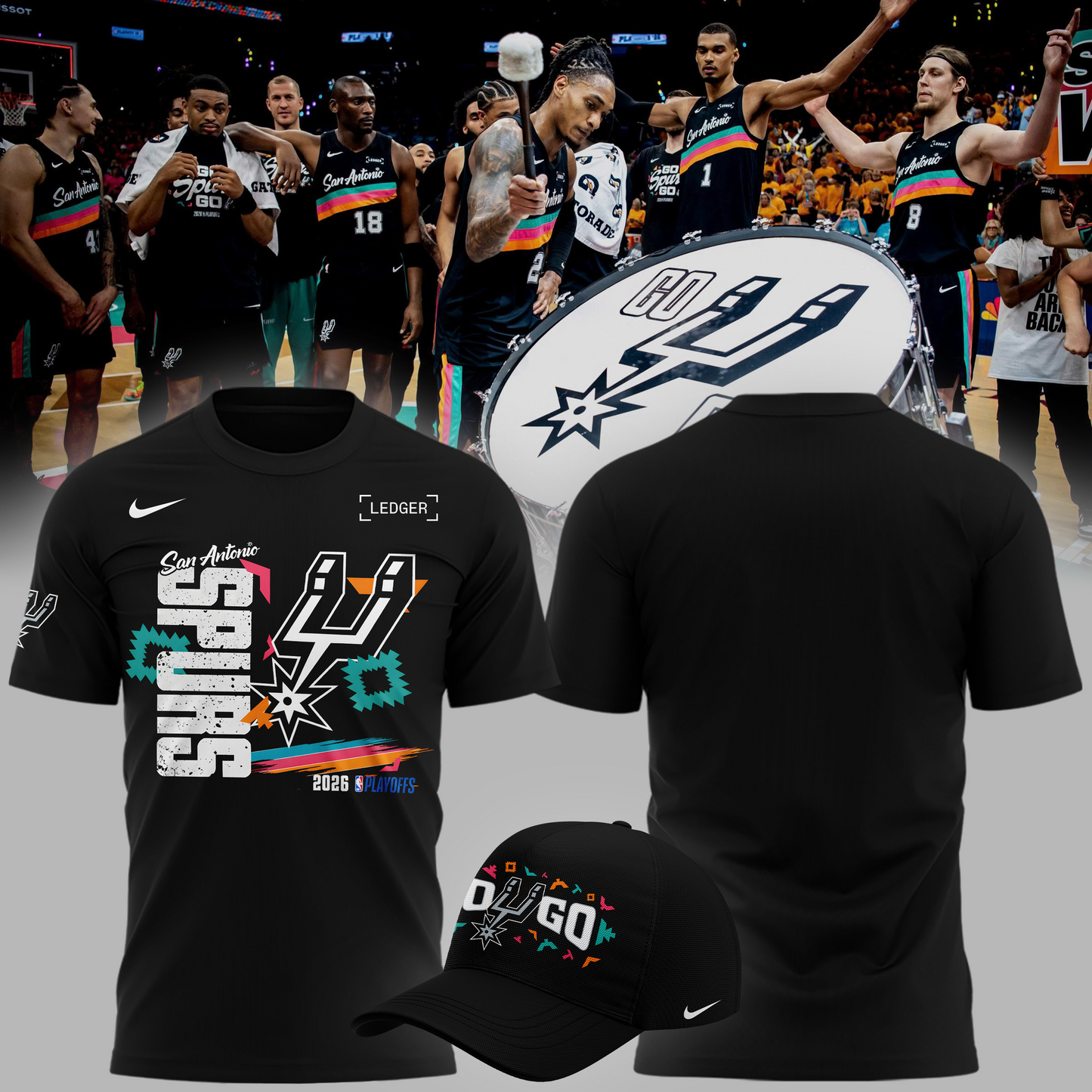04.San Antonio Spurs " Go Spurs Go " 2026 Playoffs T-Shirt - Black