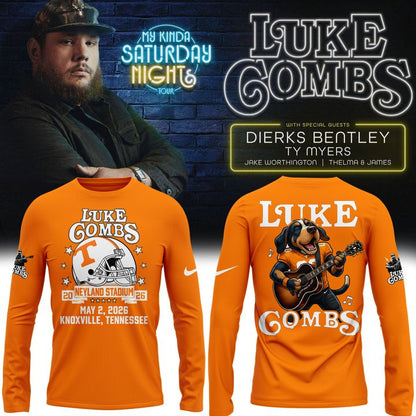Limited Edition Luke Combs x Tennessee Volunteers Football - My Kinda Saturday Night Tour Country Music Long Tee
