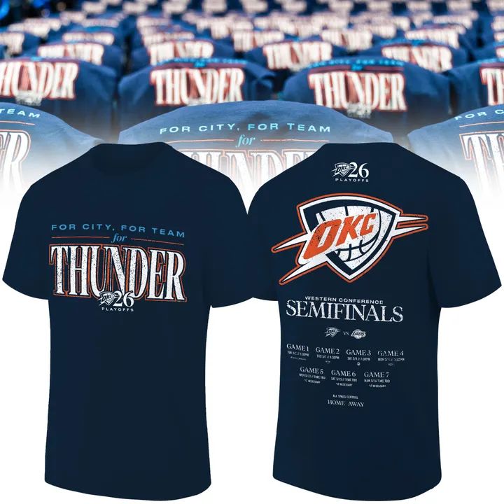 Limited Edition 2026 Oklahoma City Thunder “For City. For Team. For Thunder.” Playoffs Round 2 Game 2 T-Shirt