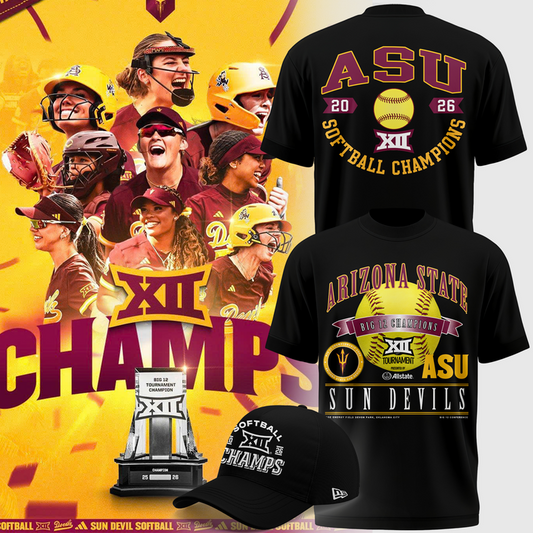 Arizona State Sun Devils 2026 Big 12 Softball Tournament Champions T-shirt -Black