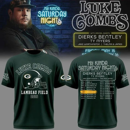 Limited Edition T-shirt Luke Combs x Green Bay Packers “My Kinda Saturday Night Tour” for fans.