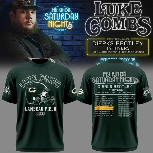 Limited Edition T-shirt Luke Combs x Green Bay Packers “My Kinda Saturday Night Tour” for fans.