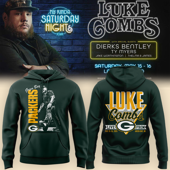 Limited Edition Hoodie Luke Combs x Green Bay Packers My Kinda Saturday Night Tour 2026.
