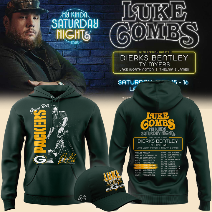 Limited Edition Hoodie Luke Combs x Green Bay Packers My Kinda Saturday Night Tour 2026!