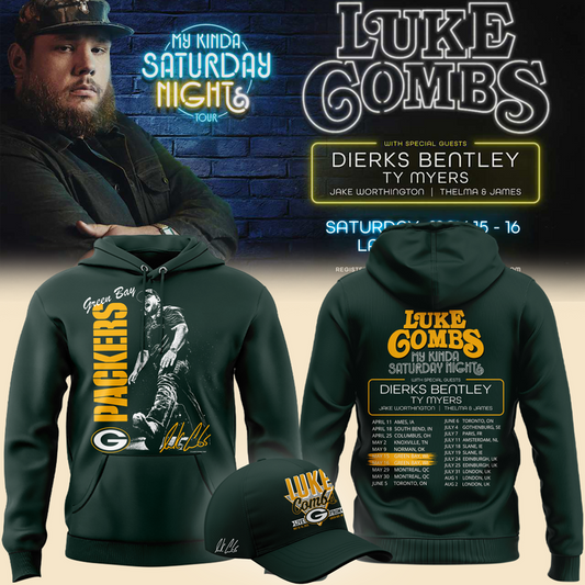 Limited Edition Hoodie Luke Combs x Green Bay Packers My Kinda Saturday Night Tour 2026!