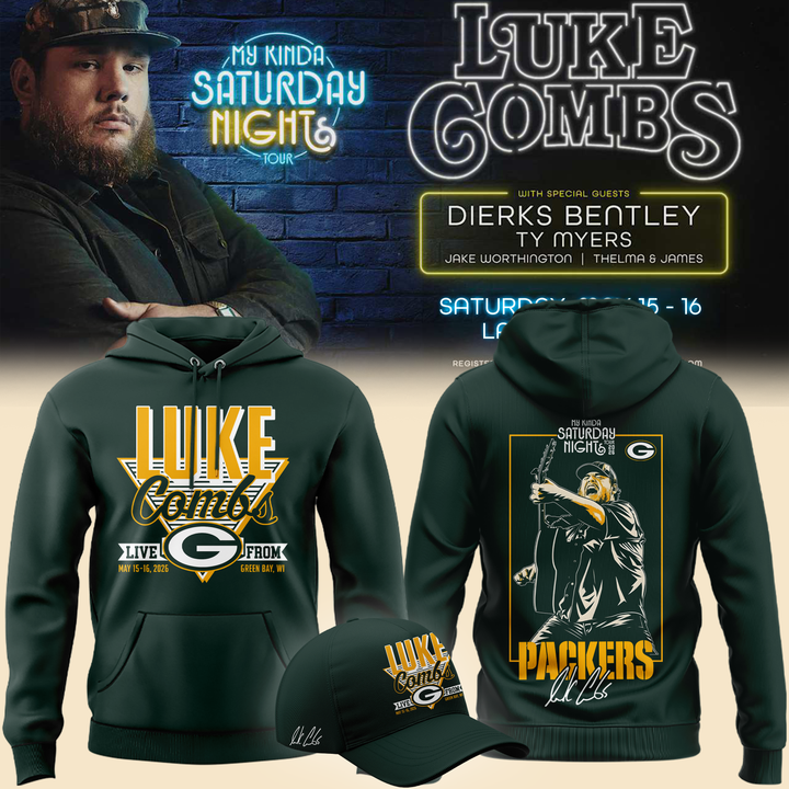 Limited Edition Hoodie Luke Combs x Green Bay Packers My Kinda Saturday Night Tour 2026
