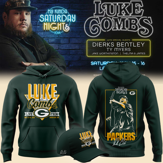 Limited Edition Hoodie Luke Combs x Green Bay Packers My Kinda Saturday Night Tour 2026