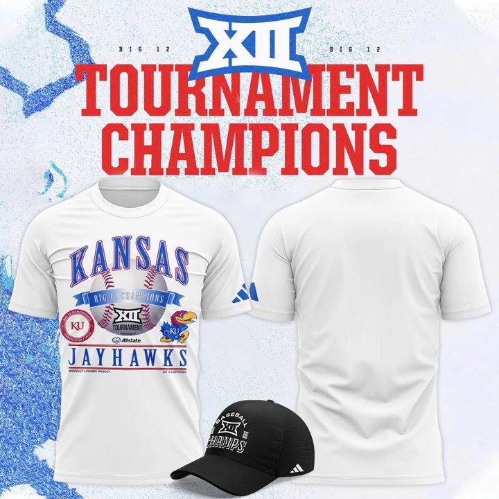 Kansas Jayhawks White 2026 Big 12 Baseball Tournament Champions Locker Room T-Shirt V1
