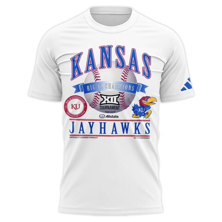 Kansas Jayhawks White 2026 Big 12 Baseball Tournament Champions Locker Room T-Shirt V1