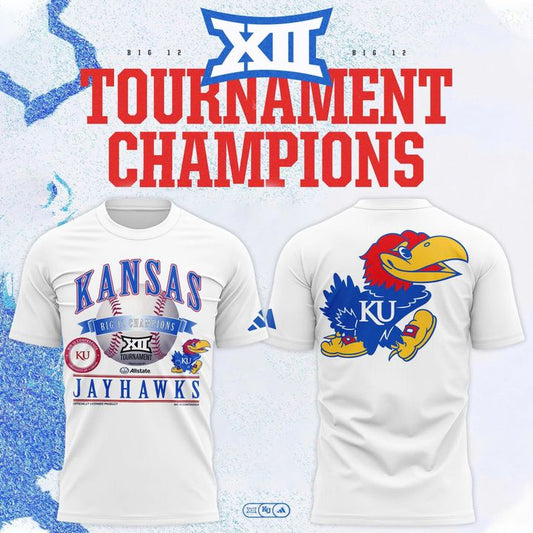 Kansas Jayhawks White 2026 Big 12 Baseball Tournament Champions Locker Room T-Shirt V2